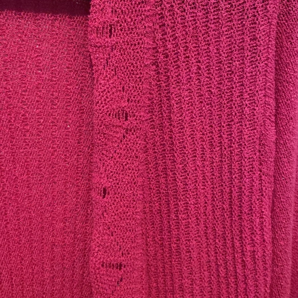 Nina Leonard Knit Long Cardigan Long Sleeve With Uneven Hem Bright Pink Size M - Picture 12 of 13